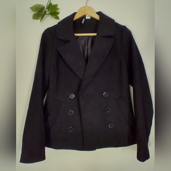 H&M Navy Pea Coat Size 2 Small - Picture 1 of 5
